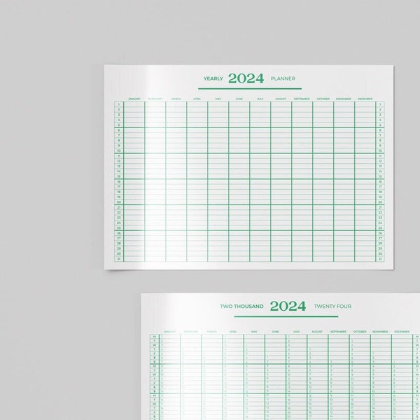 Annual Planner 2024 and Permanent | A2 and A1 | Instant Download | Printable PDF