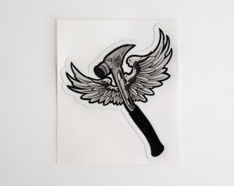 Six Point Flying Hammer Hard Hat Stickers – Blue Collar | Gritty Tradesman Decals | Union Strong | Toolbox + Helmet Ready