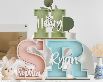 Wooden Piggy Bank - Baby Shower - Baby Alphabet Piggy Bank - Personalized Name - Christening Gift - Kids Room Decoration -Christmas for Kids