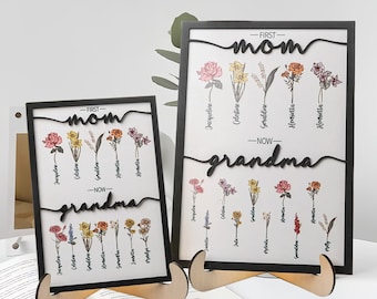 Impresión de flores personalizada - Primera mamá ahora abuela - Signo de flor de cumpleaños personalizado - Regalo de abuelo - Flor de luna - Regalo de nombre de nieto 2024