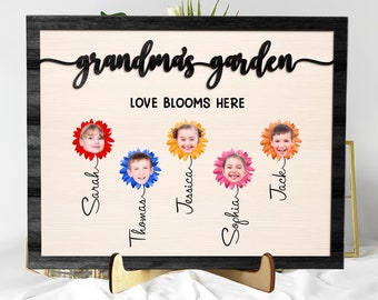 Personalized Gifts for Kids - Grandma's Garden Wood Signs - Flowers with Kids Faces - Customized Grandchild Faces - Mother's Day Gifts 2024