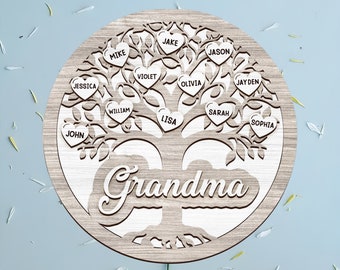 Tree of Life - Personalized Grandson Wood Sign Decor - Custom Family Tree Name Wood Sign - Mother's Day Gifts - Gifts for Mom and Grandma