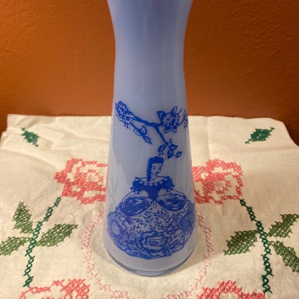 Rare Southern Belle Cherry Blossom Blue Vase - 1950's, vintage, housewares, decor, mid century