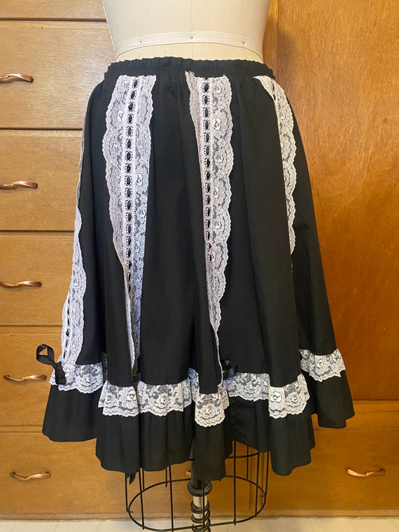 Vintage Square Dancing skirt, MCM, Black with whi… - image 2