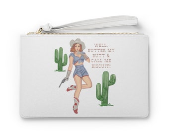 Butter My Butt, Clutch Bag, Vintage cowgirl, pin up, purse, make-up bag, gift, valentine's day, love