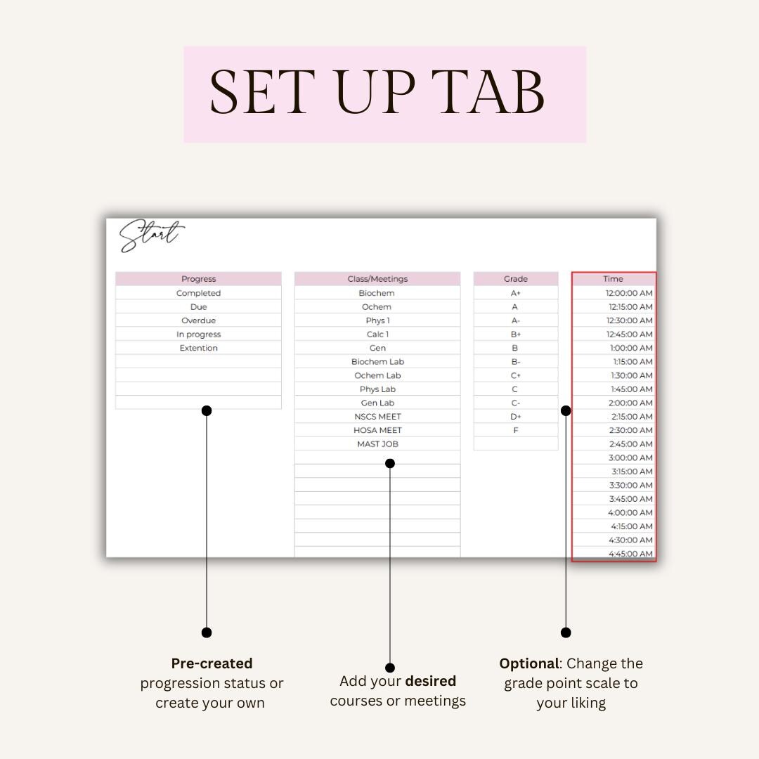 Semester Assignment Tracker Student Planner for Google Sheets Student ...
