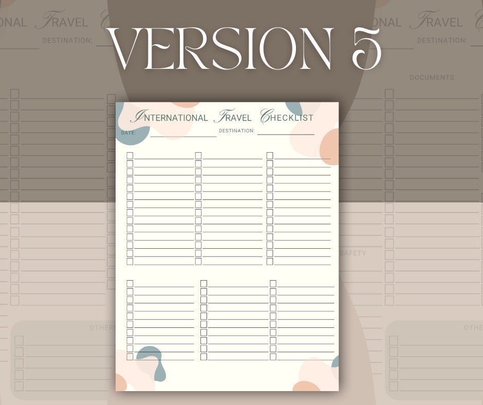 Printable Travel Packing List International Travel Checklist Travel ...