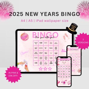Modèle de cartes de bingo vision 2025 pour la résolution du nouvel an, carte de bingo numérique pour téléphone et iPad, tableau de visualisation modifiable pour le jeu 2025