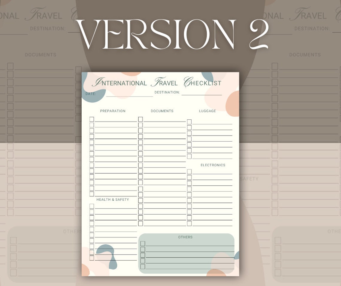 Printable Travel Packing List International Travel Checklist Travel ...