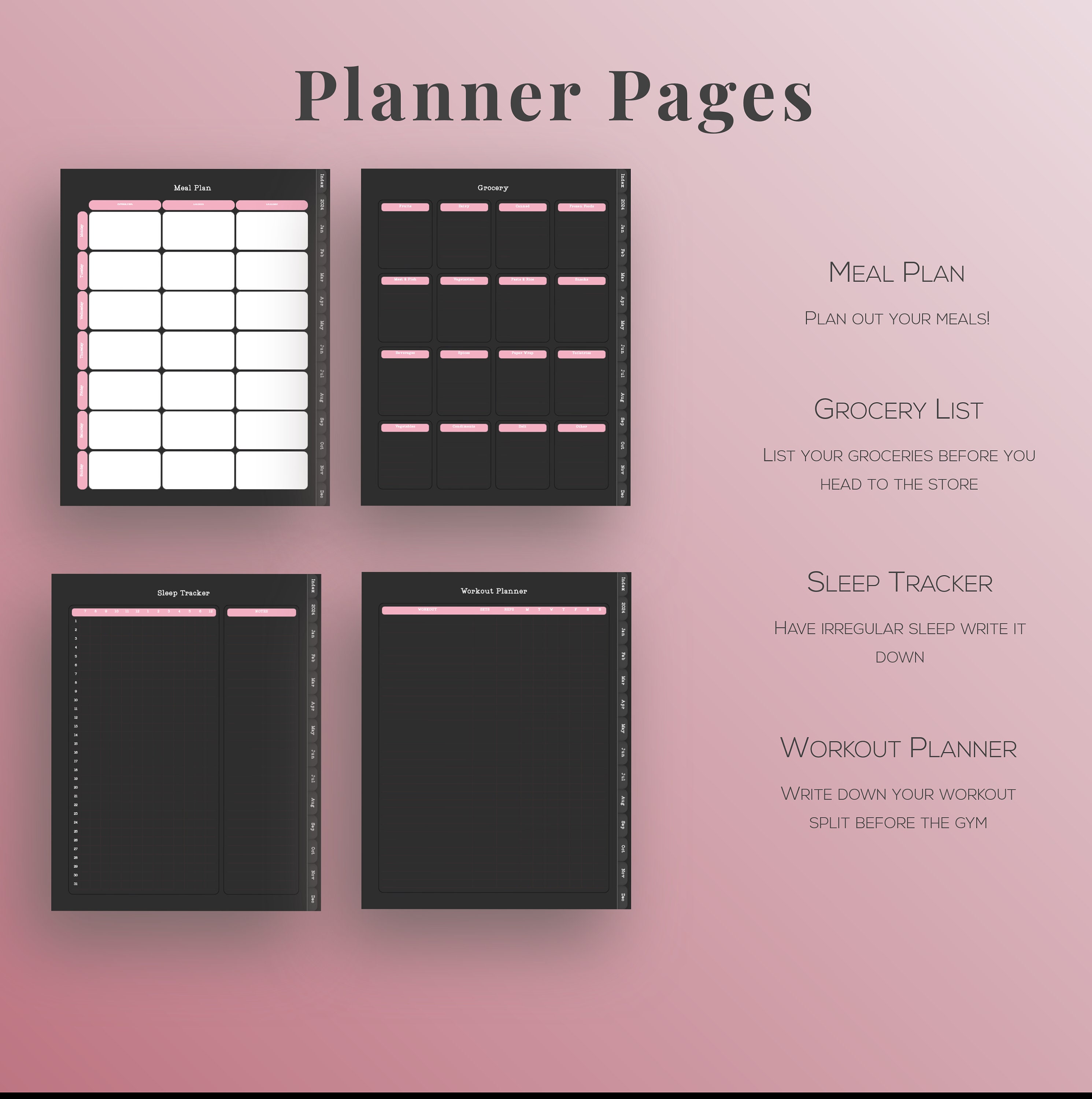 Think Ink Planner Black & Pink Digital Planner 2024 Goodnotes Planner Daily Planner ...