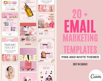 20+ Email Newsletter Pack Email marketing templates Canva Template for skincare & Beauty pink and white themed Email Automation