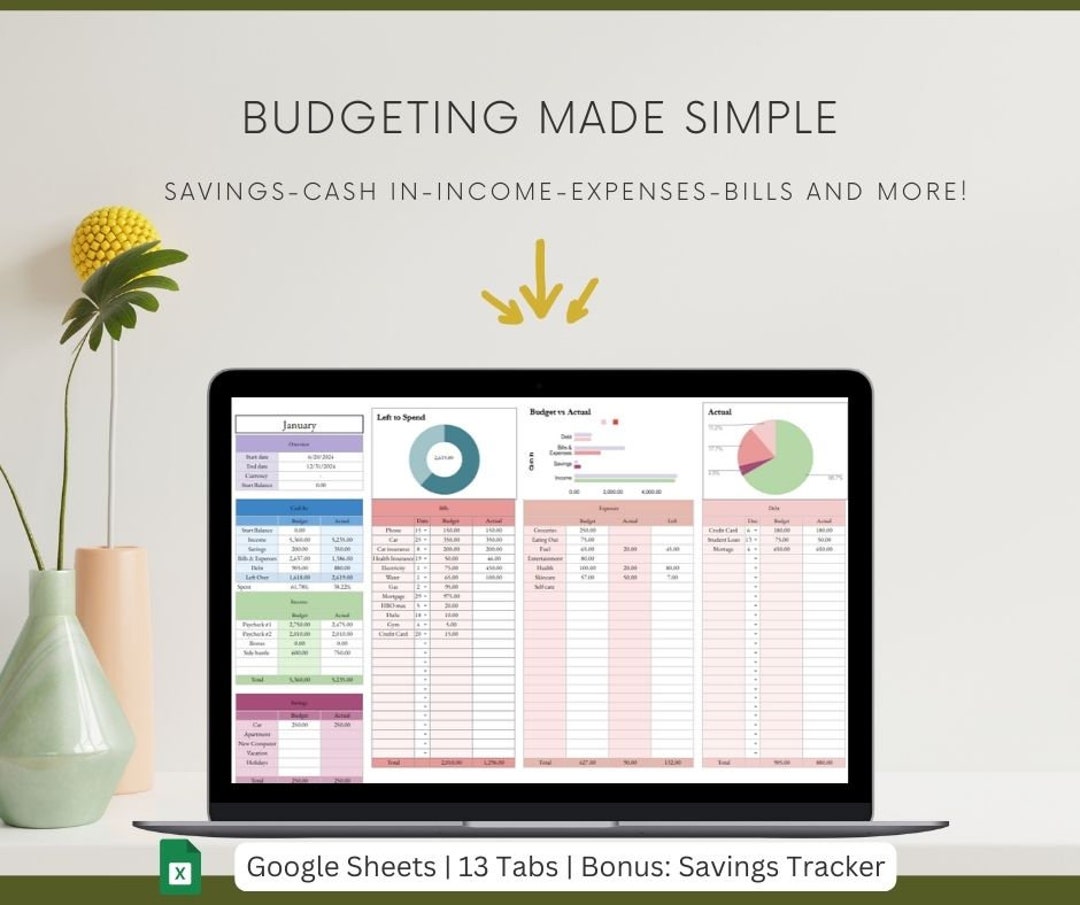 Simple Budget Planner for Google Sheets Monthly Budget Spreadsheet ...