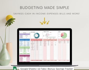 Simple Budget Planner for Google Sheets Monthly Budget Spreadsheet Savings Tracker Spreadsheet Budgeting by Paycheck Excel