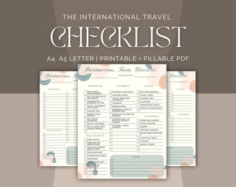 Printable travel Packing List  International travel checklist  Travel checklist  Preparation Documents Electronics Clothes etc...