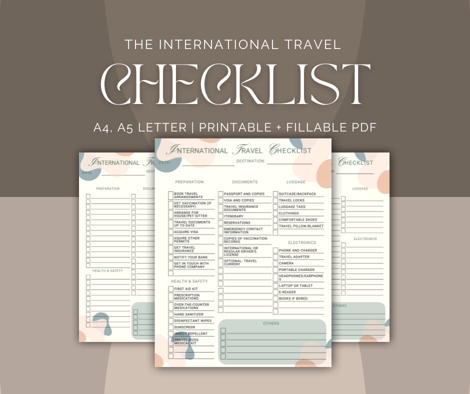 Printable Travel Packing List International Travel Checklist Travel ...