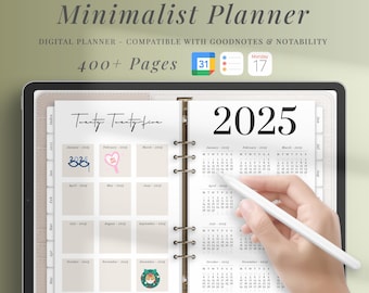 2025 Digital Planner, Minimalist Digital Planner, Goodnotes Notability planner, Dated Journal for 2025, Easy iPad Planner for 2025