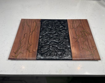 Black and Gold Epoxy Walnut Charcuterie Board, Handcrafted Serving Tray, Cheese Platter, Entertaining Platter, Home Decor