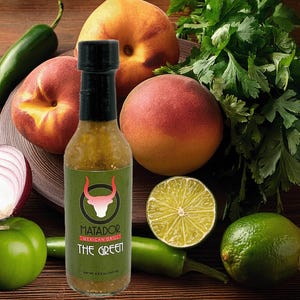 Tomatillo Peach Jalapeno Hot Sauce, Mild Tomatillo Sauce - The Green - Matador Mexican Grill