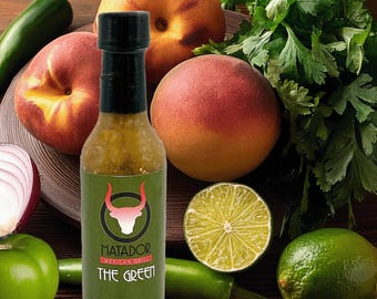Tomatillo Peach Jalapeno Hot Sauce, Mild Tomatillo Sauce - The Green - Matador Mexican Grill