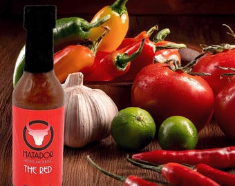 Habanero Hot Sauce, Chipotle Pepper Fire Sauce, Ancho Pepper Sauce, Smoky Hot Sauce  - The Red - Matador Mexican Grill