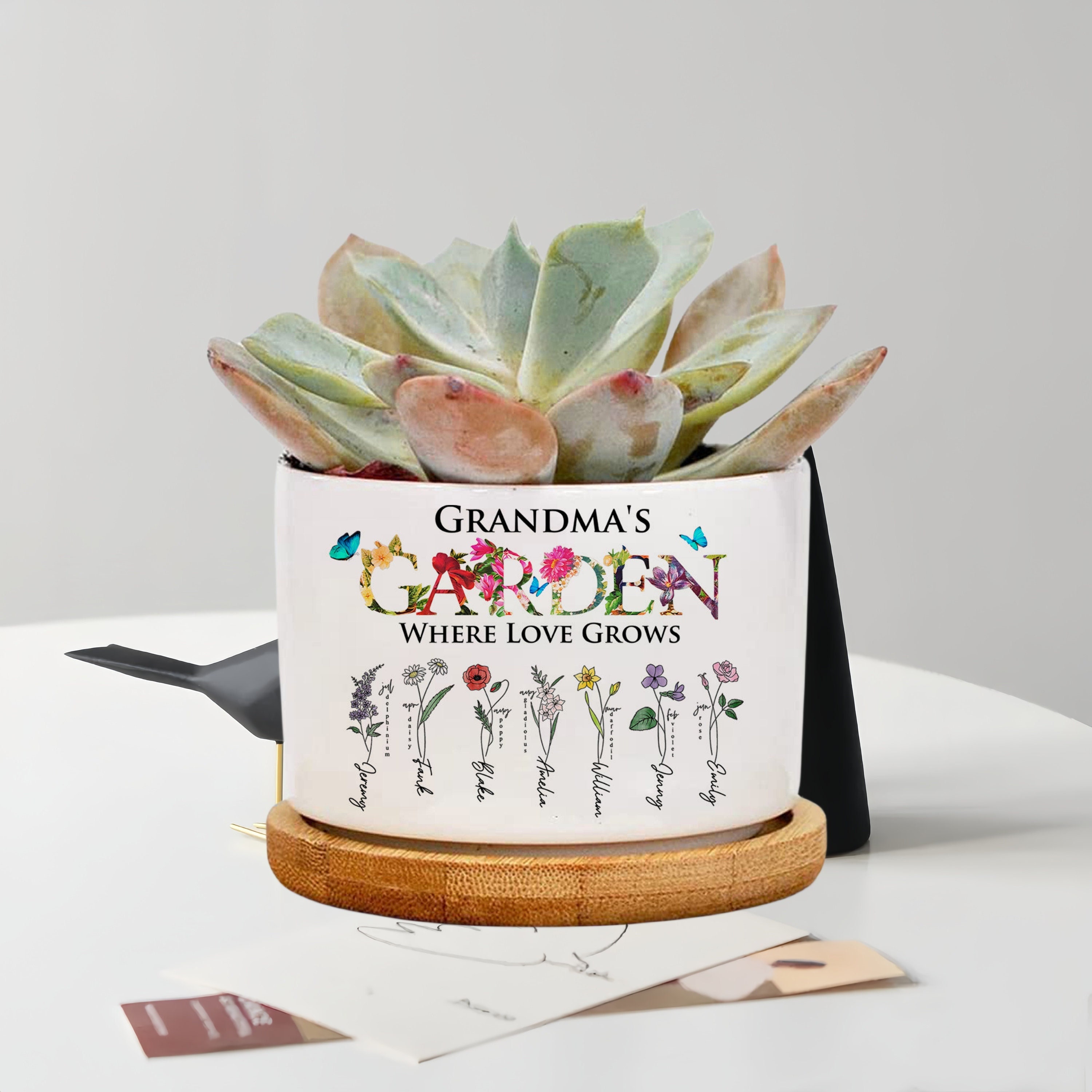 Personalized Flower Pots with Birth Month Flowers - Mother&#39;s Day Gifts - Grandma&#39;s Garden Pots - Father&#39;s Day Gift - Flower Pot Gift for Mom