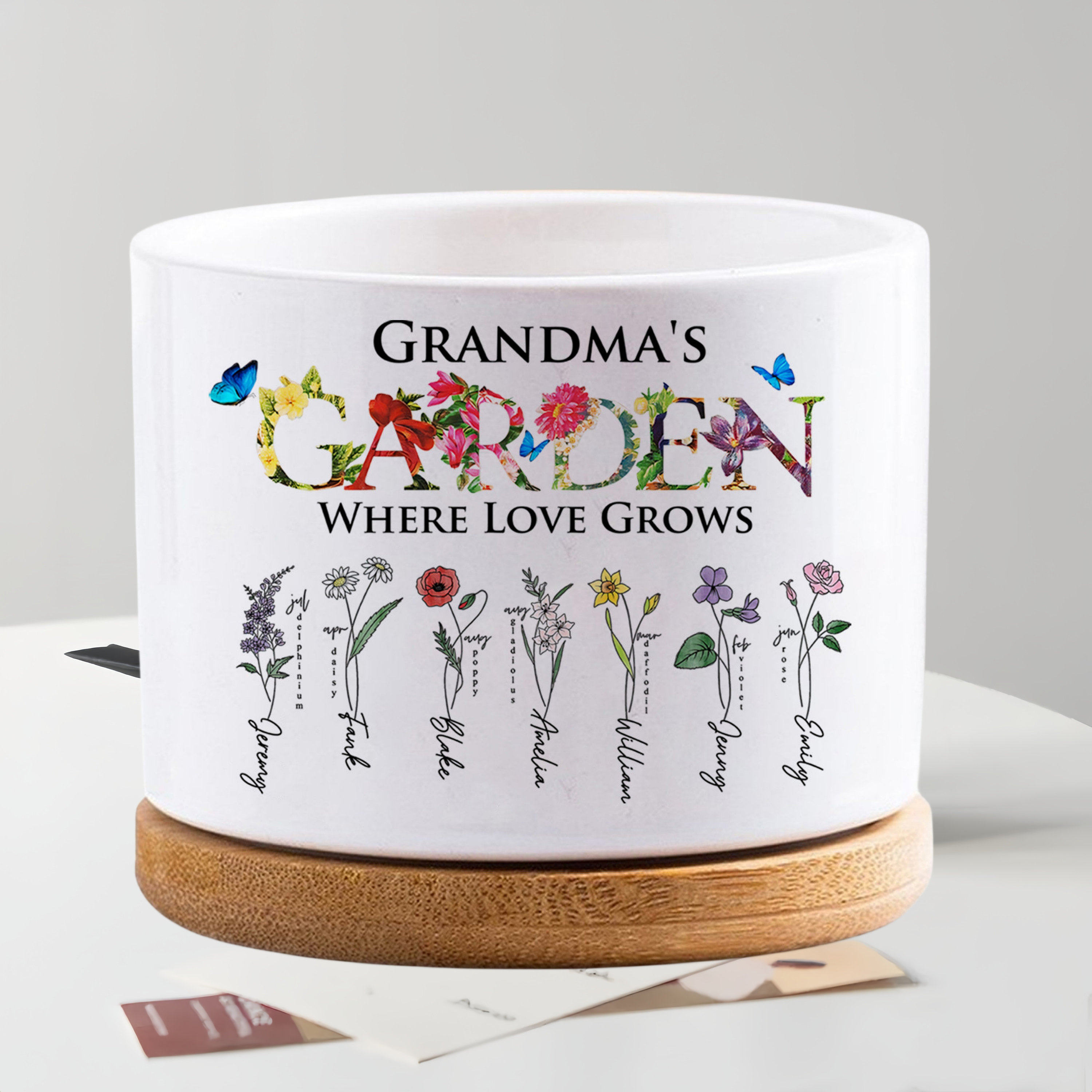 Personalized Flower Pots with Birth Month Flowers - Mother&#39;s Day Gifts - Grandma&#39;s Garden Pots - Father&#39;s Day Gift - Flower Pot Gift for Mom
