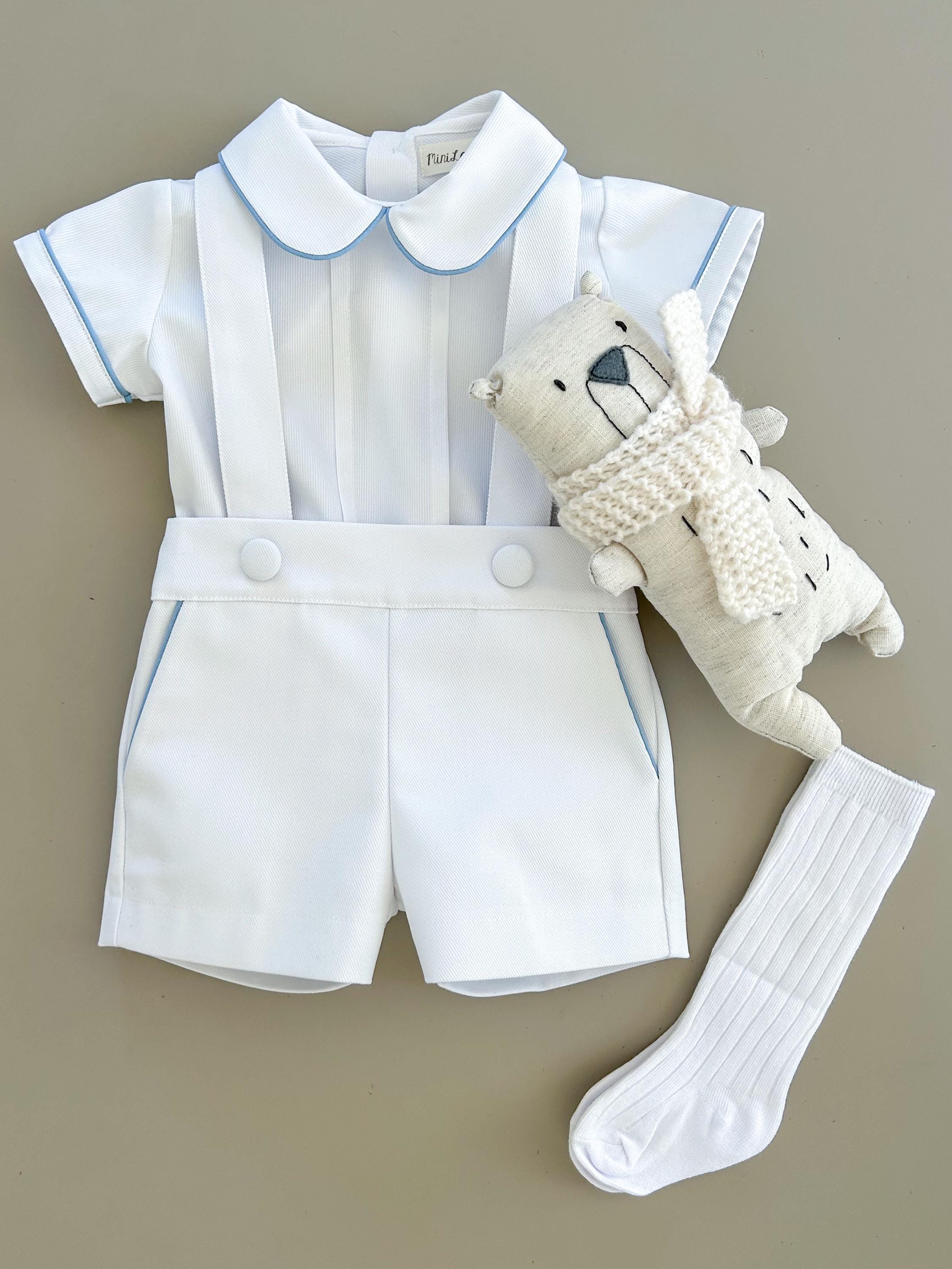White cotton baby boy special occasion outfit, baptism set, birthday suit