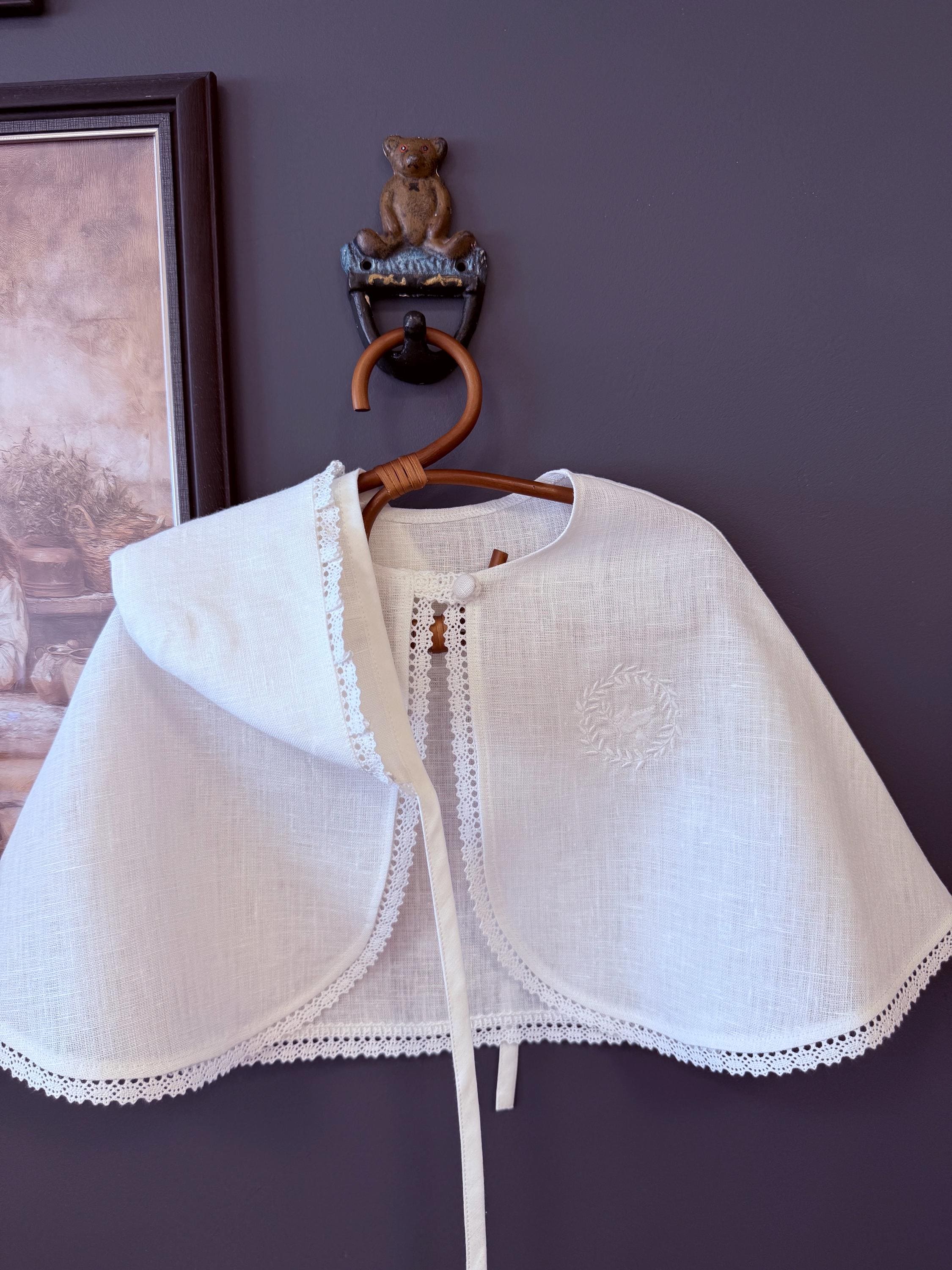 Baptization Hat Linen Baptism Cape and Bonnet With Embroidery, White Christening Shawl ...