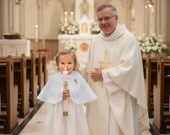 Cape de baptême en lin personnalisée, châle de baptême croix brodée, souvenir d'héritage