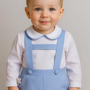Boy&#39;s Blue Gingham Baptism Outfit: Vintage-Style Cotton Suit