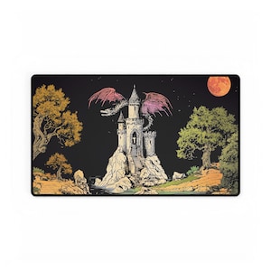 夜空 ダークファンタジー 中世のドラゴン城 ウィザード 24x14 MTG プレイマット TCG プレイマット デスクマット マウスパッド