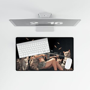 Cute Waifu Anime Girl with Gun and Cats TCG mtg Playmat Mousepad Deskmat image 8