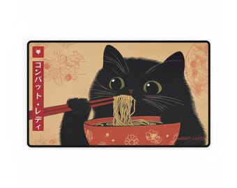 Black Cat Eating Ramen 24x14 MTG Playmat TCG Playmat Desk Mat Mouse Pad