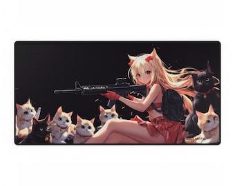 Waifu Anime Girl Cute Cats Mtg Play mat Mousepad Deskmat