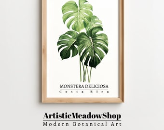 Green Monstera Deliciosa Wall Decor, Modern Plant Print, Tropical Leaf Art, Botanical Poster, Boho Home Decor - Nature & Plant Lover Gift