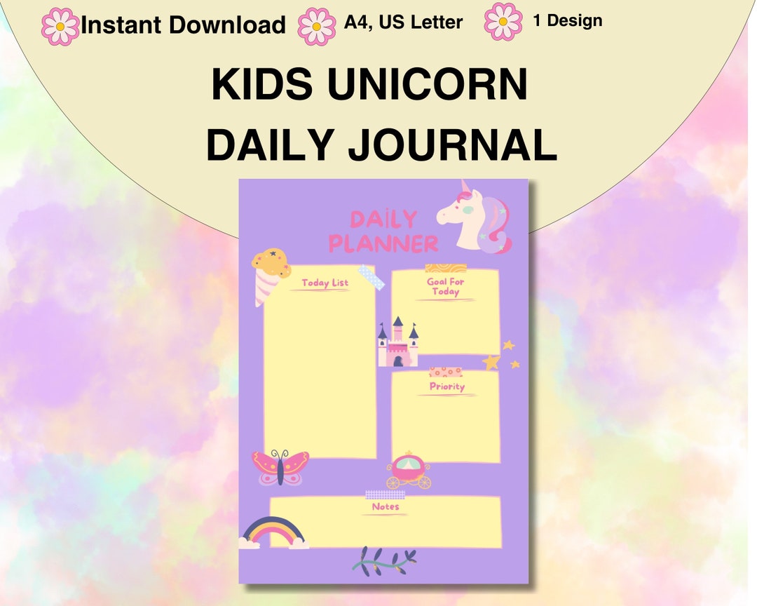 Kids Unicorn Daily Journal Printable Journal for Kids Diary for ...