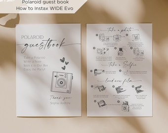 Instax Wide Evo, Polaroid-gastenboek zingen, teken foto gastenboek, bruiloft-gastenboek, nieuwe film laden, minimalistisch, digitale download