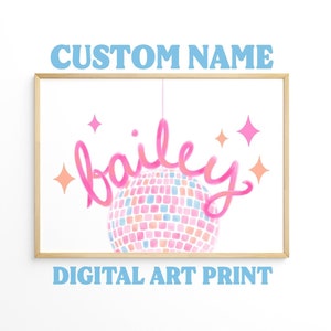 Custom Name Trendy Preppy Wall Art, Disco Wall Print, Digital Preppy Room Decor Art, Personalized Girl Bedroom Art, College Apartment Art
