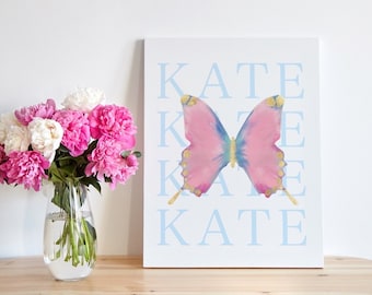 Custom Name Butterfly Wall Art: Preppy Pastel Decor (Digital Art)