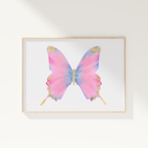 Preppy Butterfly Digital Wall Art, Girls Bedroom Decor, Watercolor Art Pastel Pink, College Dorm Preppy Decor, Pastel Colorful Butterfly Art