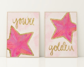 Girls Wall Art Print Preppy Decor, Trendy Star Print Room Decor, Colorful Aesthetic Wall Decor, Dorm Room Preppy Decor, Trendy College Decor