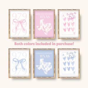 College Station Texas Coquette Preppy Floral Dorm Room Decor (Digital Download, Set of 6)