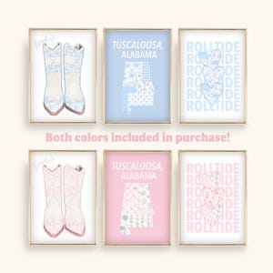 Alabama Coquette Wall Wall Art Decor Designs, Trendy Pink and Blue College Dorm Room Apartment Wall Prints, Love Shack Fancy Inspired Art