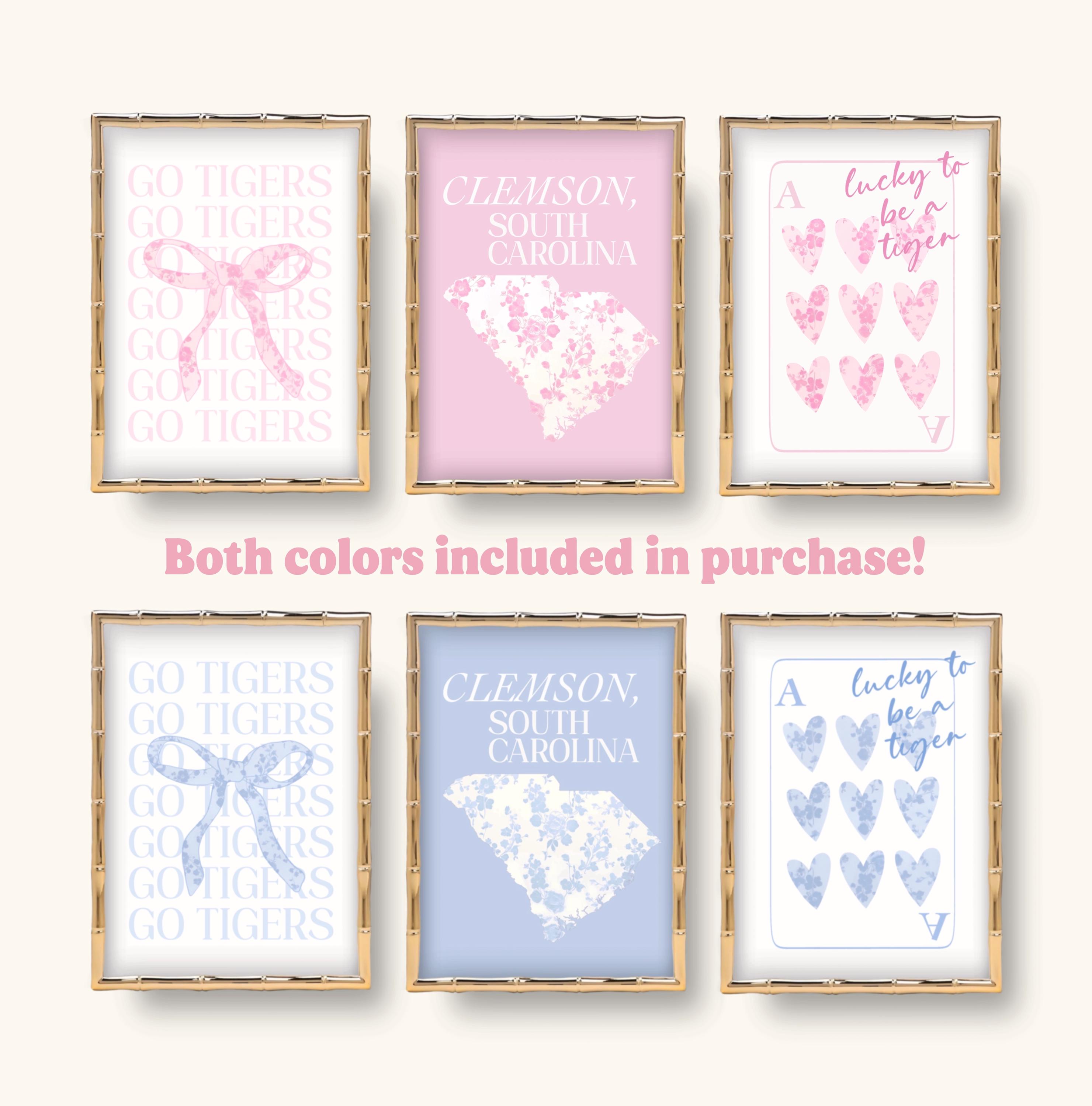 Clemson South Carolina Preppy College Dorm Wall Designs, Love Shack Fancy Inspired Blue Pink Floral Go Tigers Designs, Trendy Coquette Decor