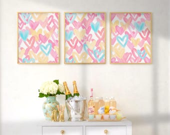 Trendige Abstrakte Herzen Preppy Girl College Wand Kunst Dekor (Digitaler Download, 3er Set)
