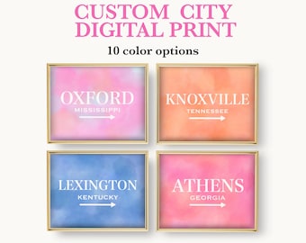 Impresión artística de acuarela personalizada de ciudad pastel: Decoración de dormitorio universitario (descarga digital)