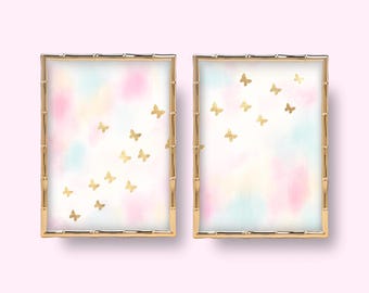 Watercolor Gold Butterflies Print: Preppy Pastel Wall Art (Digital Download)