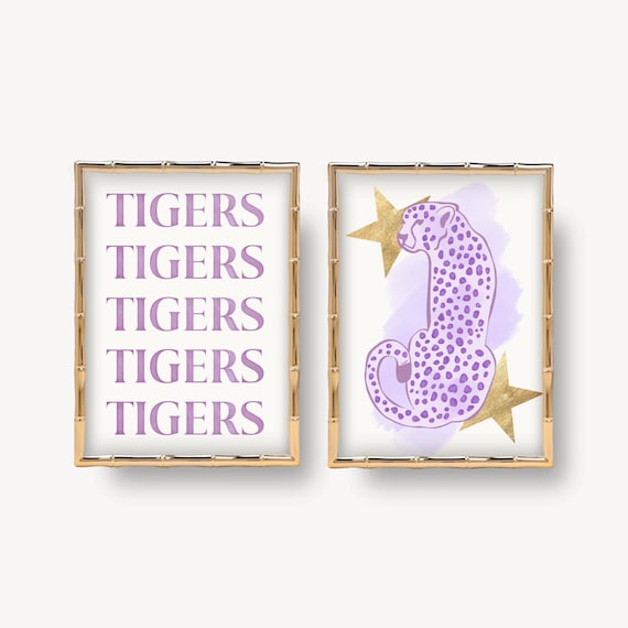 Preppy Tigers Dorm Art Print: Purple and Gold Decor (Digital Download)