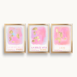 Preppy Bright Watercolor Pink and Gold Room Decor Wall Prints for Girls Rooms Trendy Preppy Aesthetic