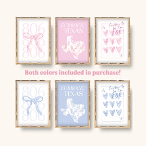Lubbock Texas Toile Wall Art: Preppy Dorm College Decor (Digital Download, Set of 6)